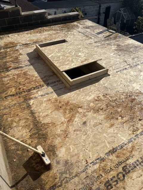 Rooflight upstand built into new decking