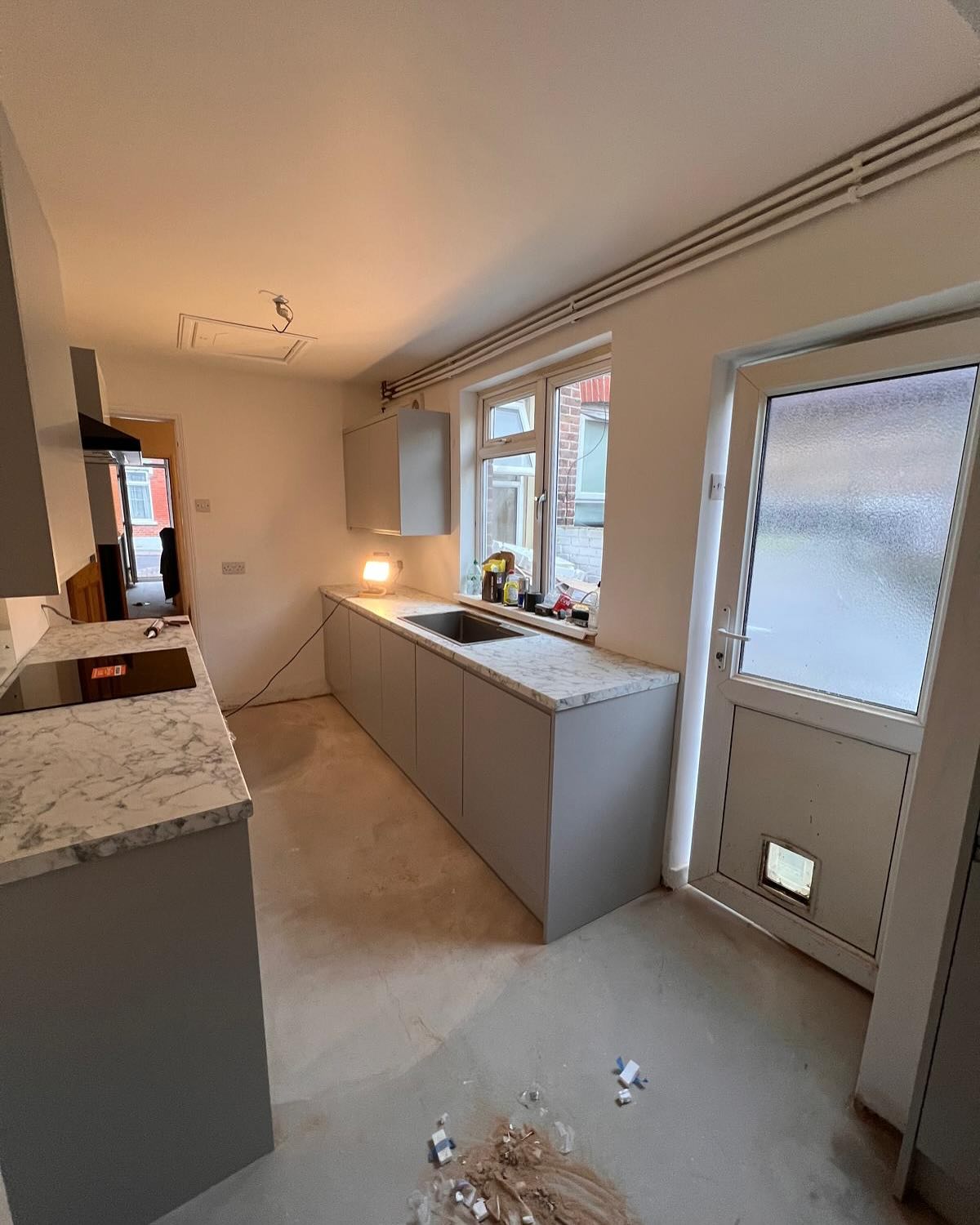 Fitted kitchen with worktop and units