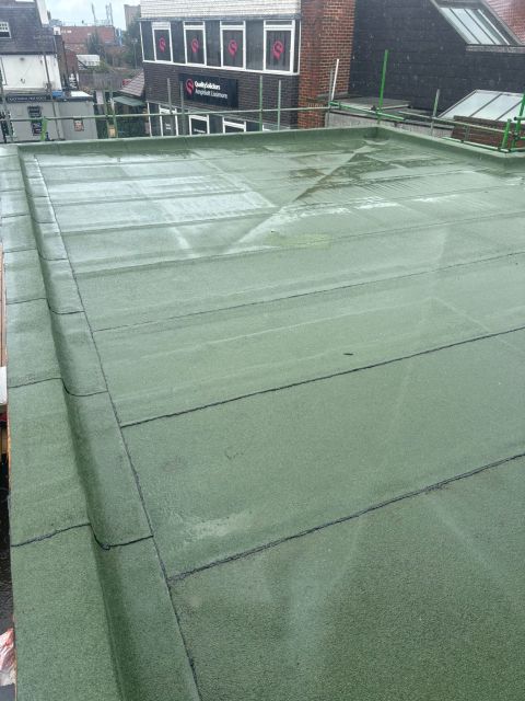 Liquid-coated roof, completed