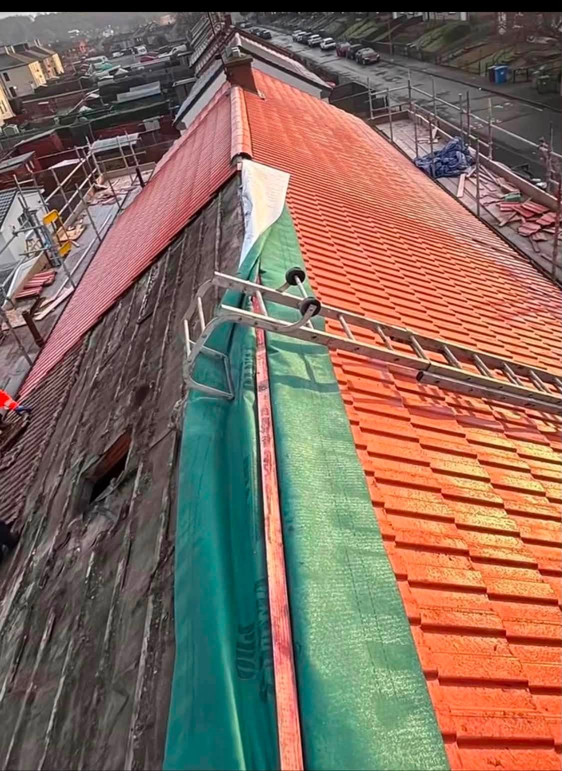 Phoenix Roofing re-roof project with scaffolding in place